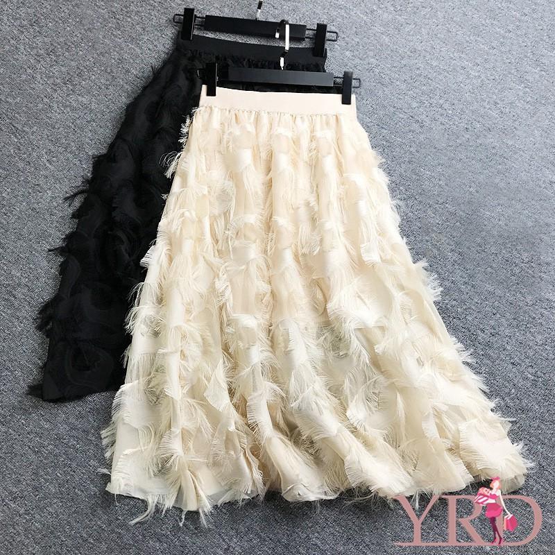 Chân váy chữ A lưng cao phối lông vũ thanh lịch | BigBuy360 - bigbuy360.vn