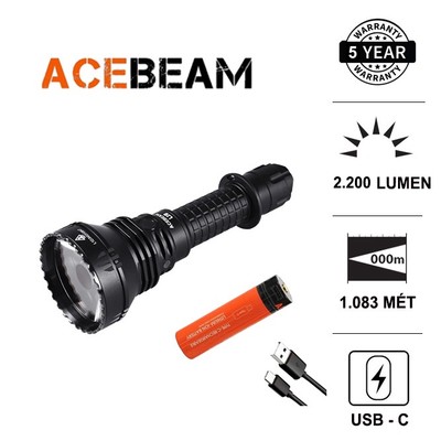 Đèn pin chiếu xa ACEBEAM L19 V2 TRẮNG độ sáng 2200 lumen chiếu xa 1083m LED SFT40 kèm pin sạc 21700