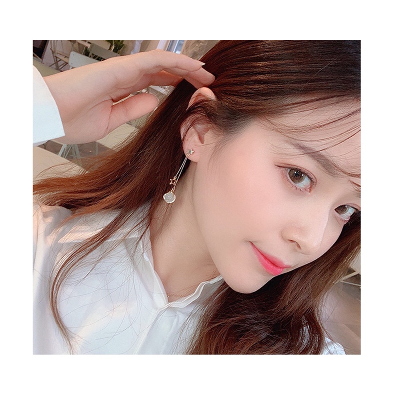 Khuyên Tai Dáng Dài Đính Đá Opal Hình Ngôi Sao Năm Cánh Thời Trang Mới Cho Nữ