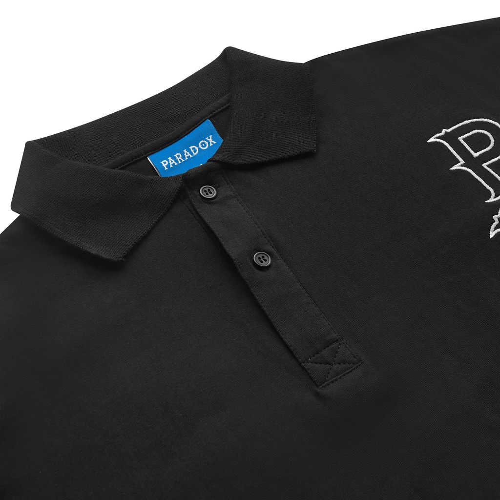 Áo thun có cổ Paradox tay lỡ CROOKED POLO SHIRT - Đen