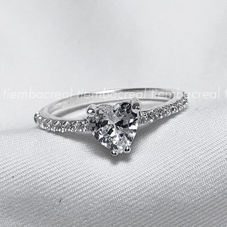 Nhẫn bạc nữ mặt tim đá bé chất liệu bạc ta lành tính,viền đá tinh tế,bảo hành trọn đời, trang suc bac real