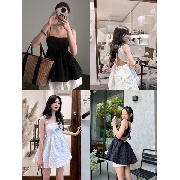 ÁO GẤM HAI DÂY CÓ ĐỆM NGỰC HỞ LƯNG CÁCH ĐIỆU áo babydoll hở lưng cánh tiên