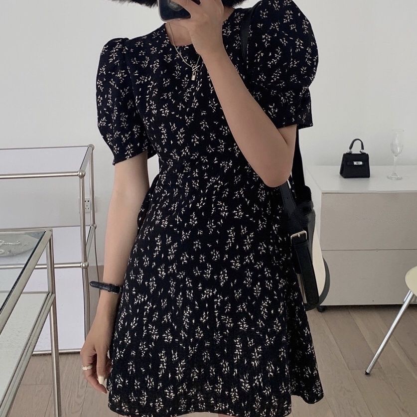Đầm Hoa Cổ Tròn Thời Trang Pháp Mùa Hè Hàng Mới Dành Cho Bạn Nữ 2022