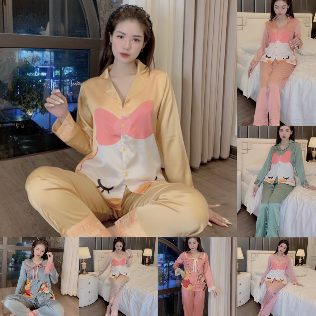 Đồ Bộ Pijama - Bộ Pijama lụa tay dài hoạ tiết mát lịm | BigBuy360 - bigbuy360.vn