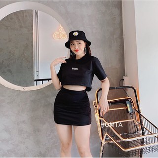 Set Áo Croptop Kèm Chân Váy Thêu Basic
