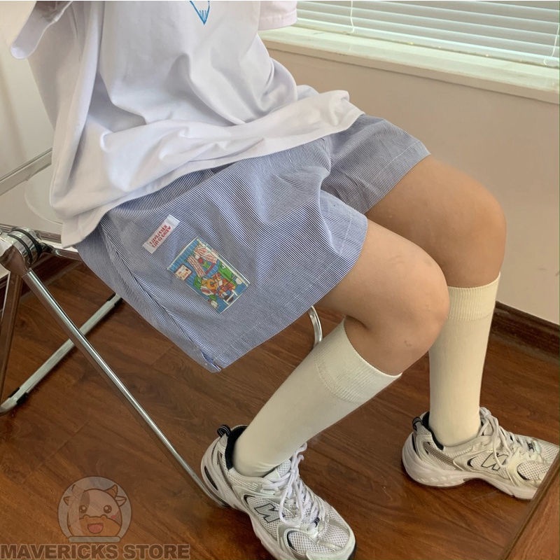 Quần Short Thể Thao Lưng Cao Ống Rộng Họa Tiết Kẻ Sọc Thời Trang Mùa Hè Dành Cho Nữ