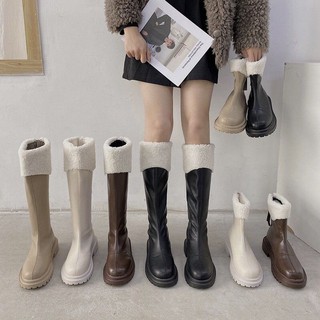 (Order) GIÀY BOOT ULZZANG LỬNG dưới gối lót len lông cừu ấm ở cổ giày bốt nữ boost 2021