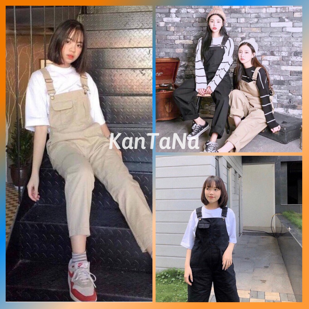 Quần yếm kaki túi ngực 2 màu đen,màu be unisex KANTANA52 | BigBuy360 - bigbuy360.vn