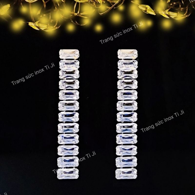 Bông tai inox nữ hàng đá chữ nhật sáng đẹp, không đen