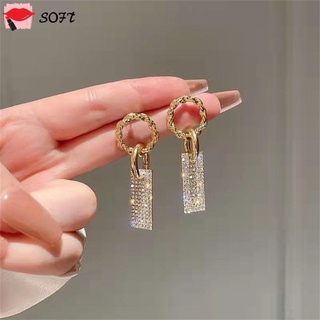 Bông tai hình vuông đính pha lê sang trọng thời trang dự tiệc cho nữ