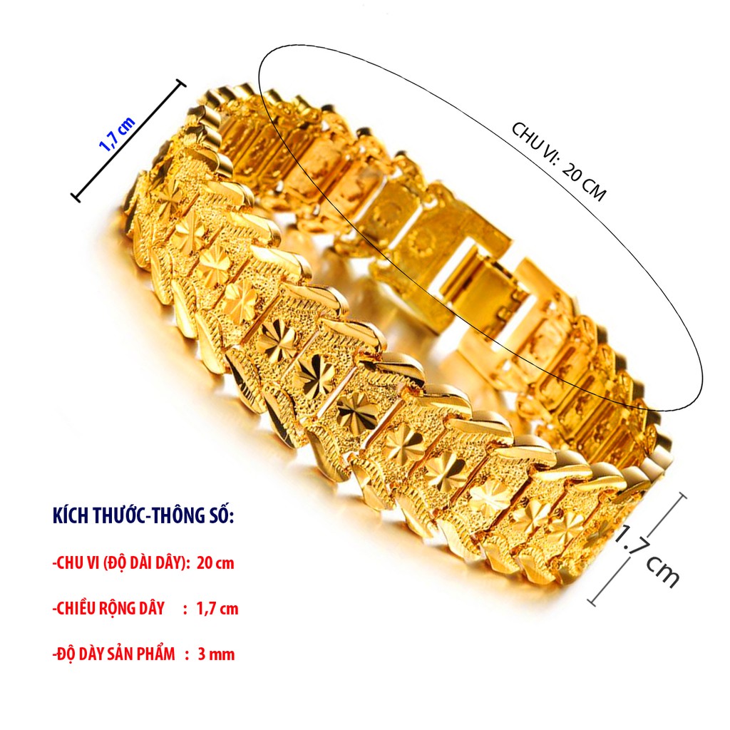 Lắc tay nam thời trang mạ vàng 24k đúc hoa văn 5 cánh NoBrandMaleMetal Coating