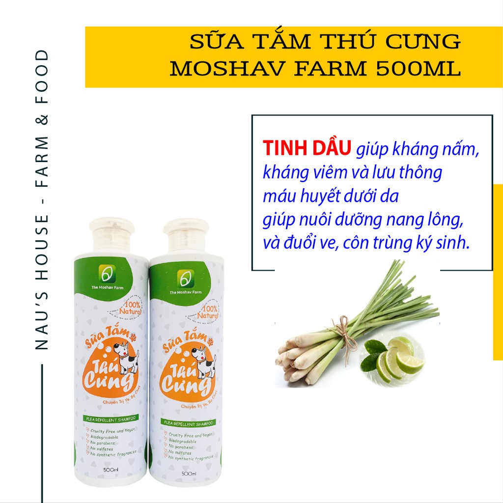 Sữa tắm chó mèo - Chiết xuất 100 tự nhiên - Diệt ve rận bò chét the Moshav Farm chai 500ml