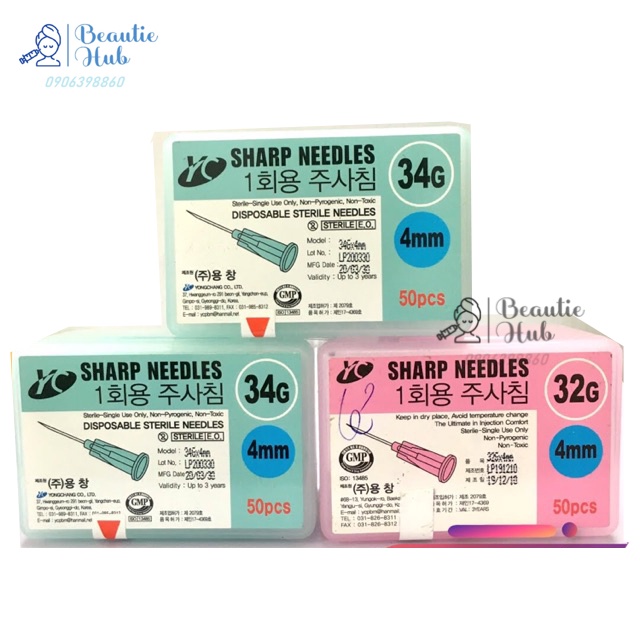 Sharp Mesotherapy Needles - Đầu kim tiêm meso 34G 4mm Hàn Quốc tiêm prp căng bóng cá hồi