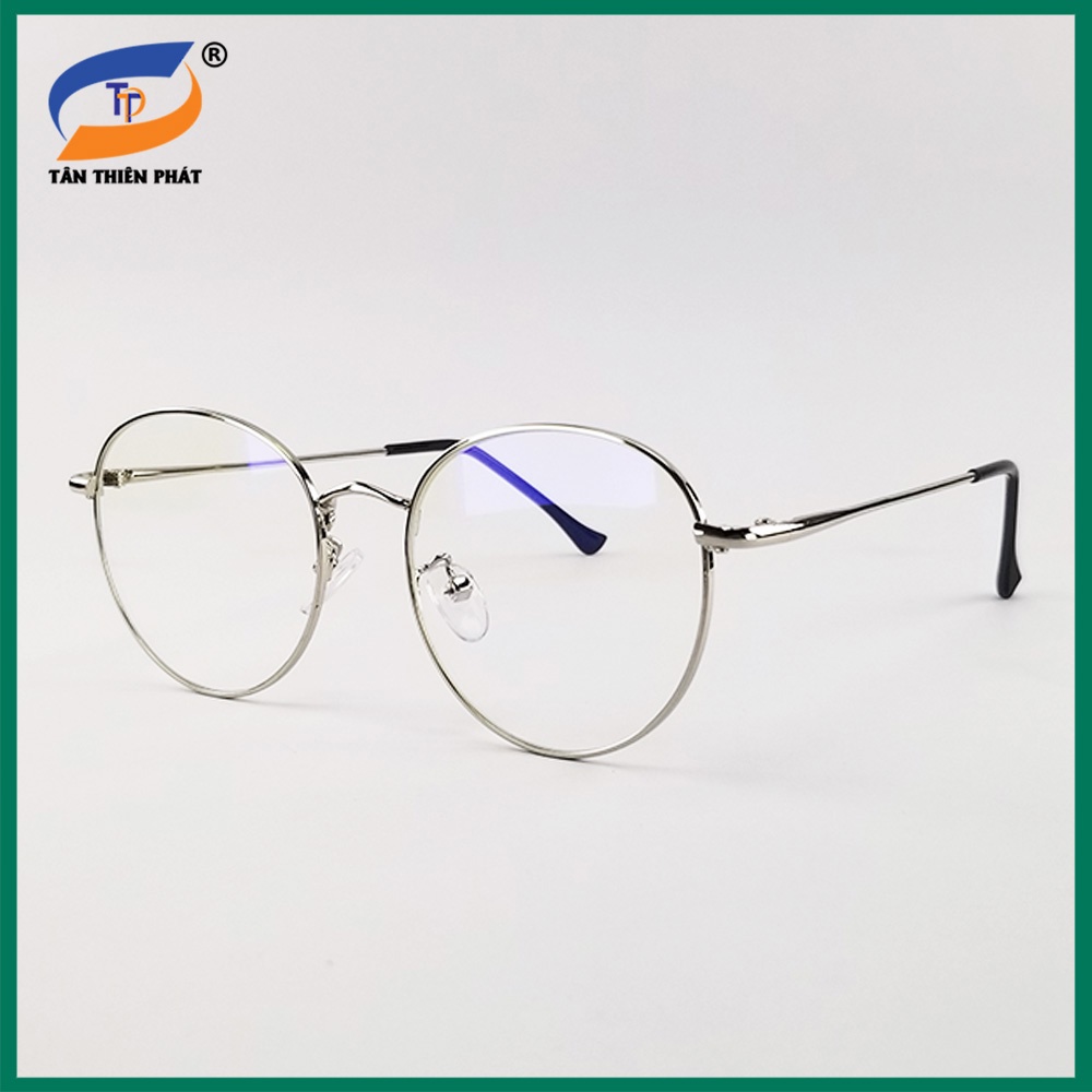 Gọng kính cận nữ, nam mắt giả cận tròn kim loại màu bạc, đen, vàng 9008. Tròng 0 độ chống ánh sáng xanh và tia UV