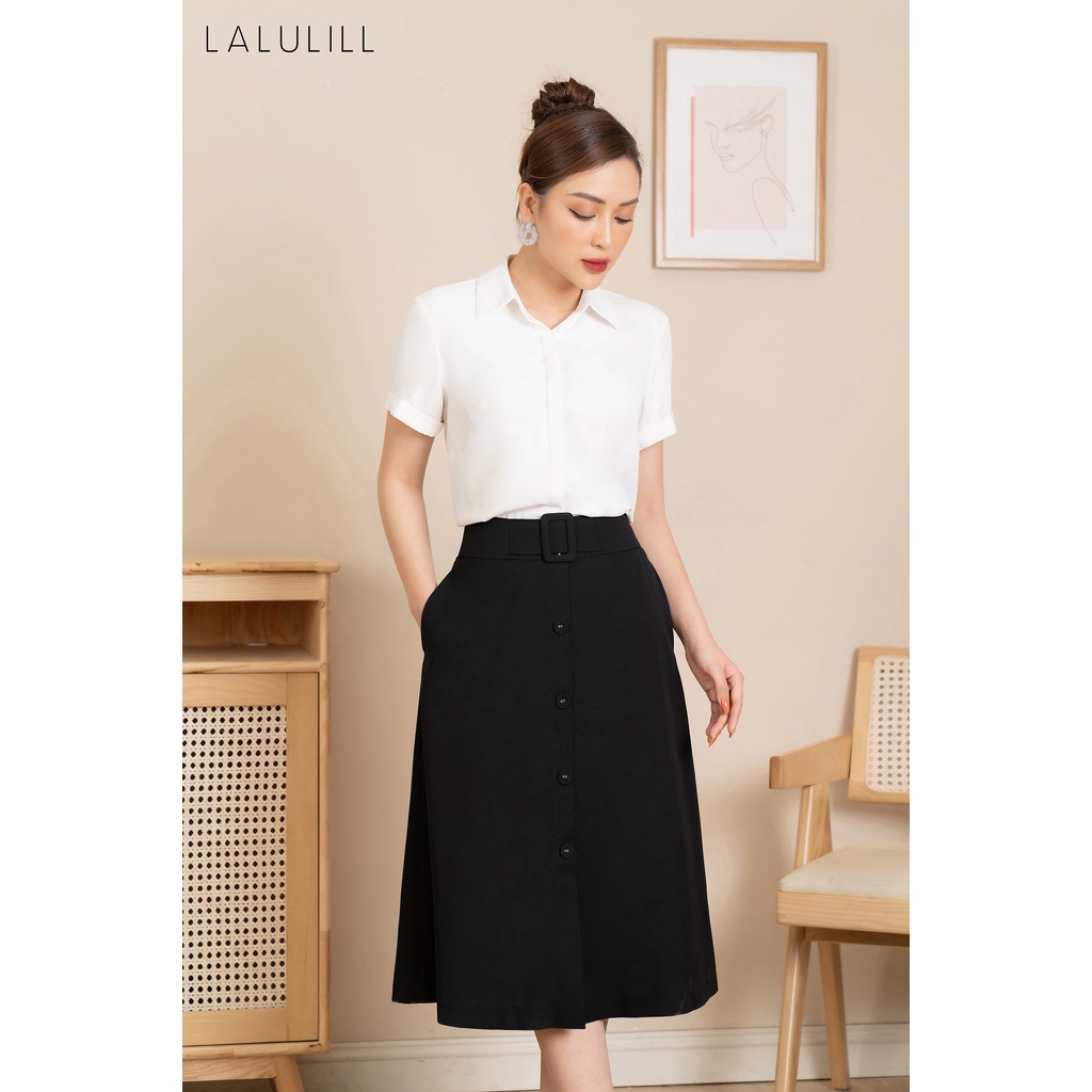 LALULILL - Chân váy 2 lớp dáng A khuy bọc đen