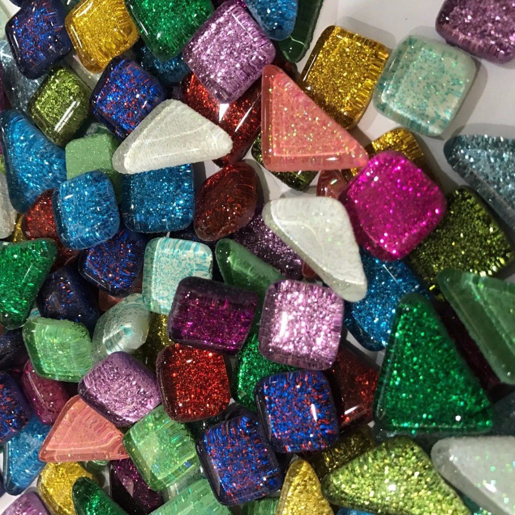 PTPTRATE ★120g 70pcs Colorful Glitter Shiny Glass Mosaic Tiles Bulk For Art DIY Hand Craft