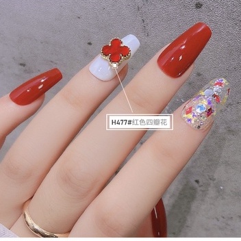 Charm viền kim loại ánh ngọc trai trang trí móng - charm nail cỏ bốn lá