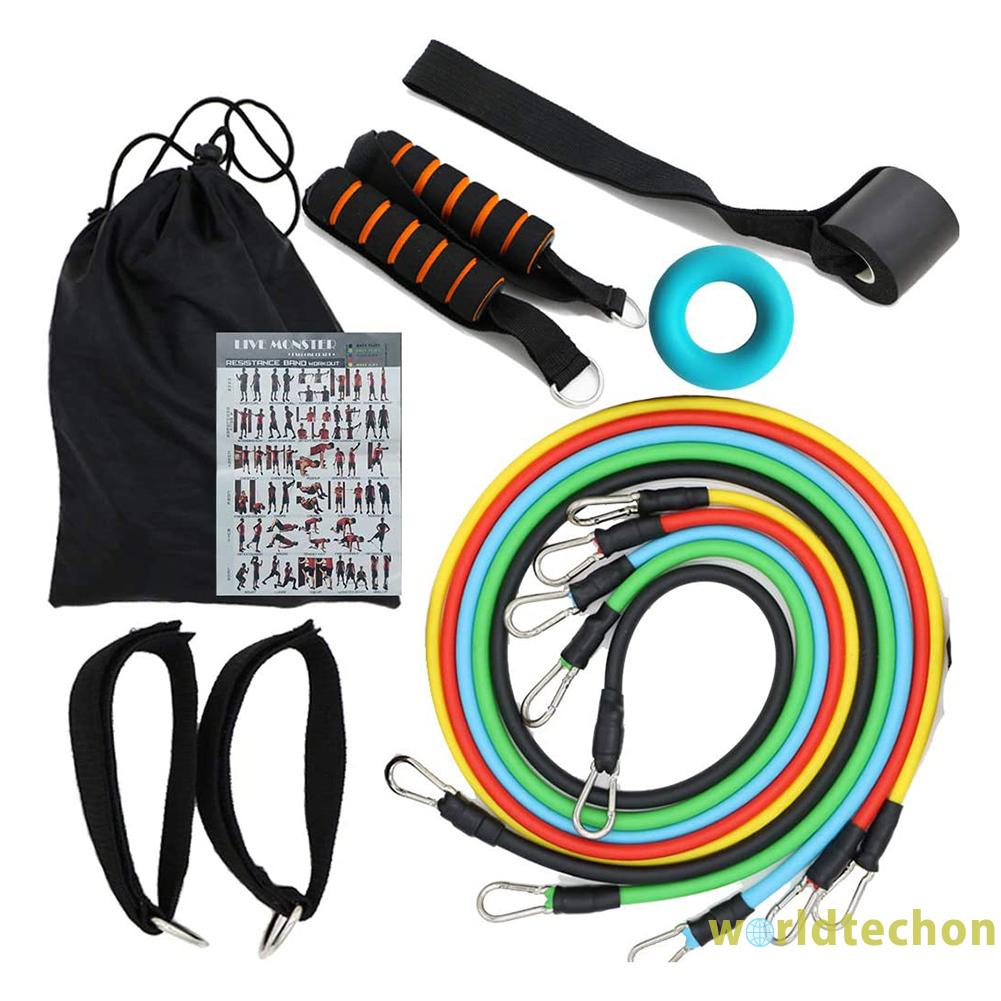 READY STOCK 11pcs Latex Resistance Bands Kit Yoga Fitness Gym Door Anchor Ankle Straps