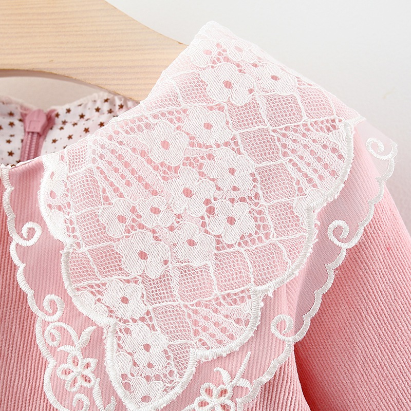 KIDBLUE Korean A Girl's Long-sleeved Lace Dress With A Bag