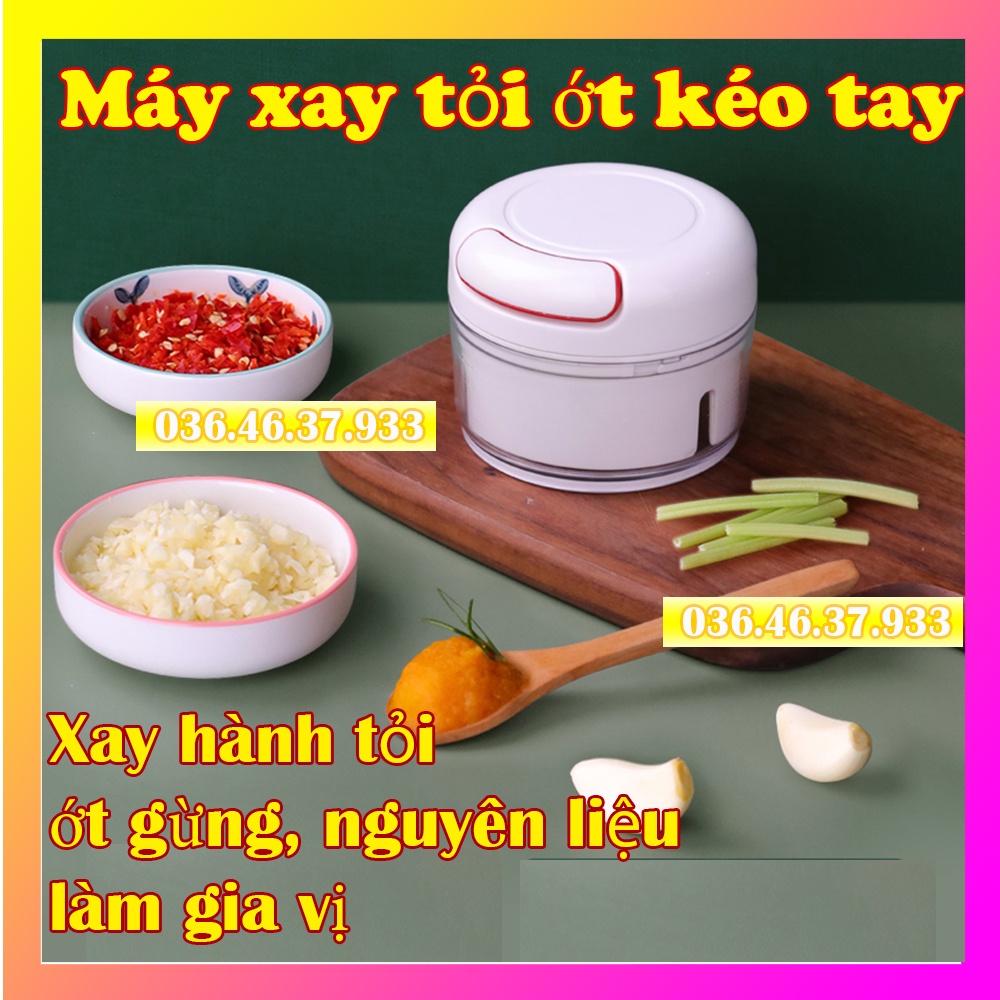 Máy xay hành tỏi ớt bằng tay mini thiết kế dây kéo nghiền gia vị đa năng lưỡi dao sắc bén