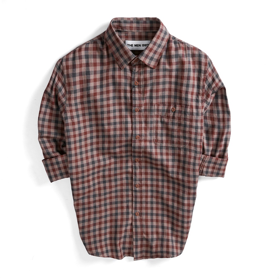 Áo Sơ Mi Dài Tay Caro Nâu Đen GU CHẤT, Vải Cotton Mềm Mịn, Form Chuẩn. Trẻ Trung GUSM15