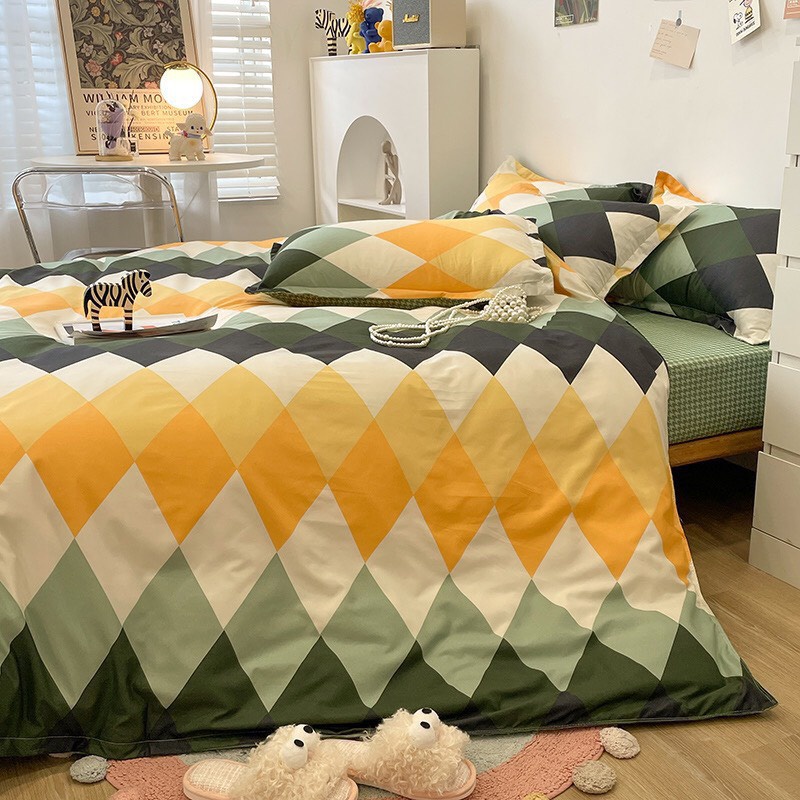 Bộ chăn ga gối Cotton Poly M2T Bedding, vỏ chăn mền, drap ga giường và 2 vỏ gối - PL ZZZ vàng xanh | BigBuy360 - bigbuy360.vn