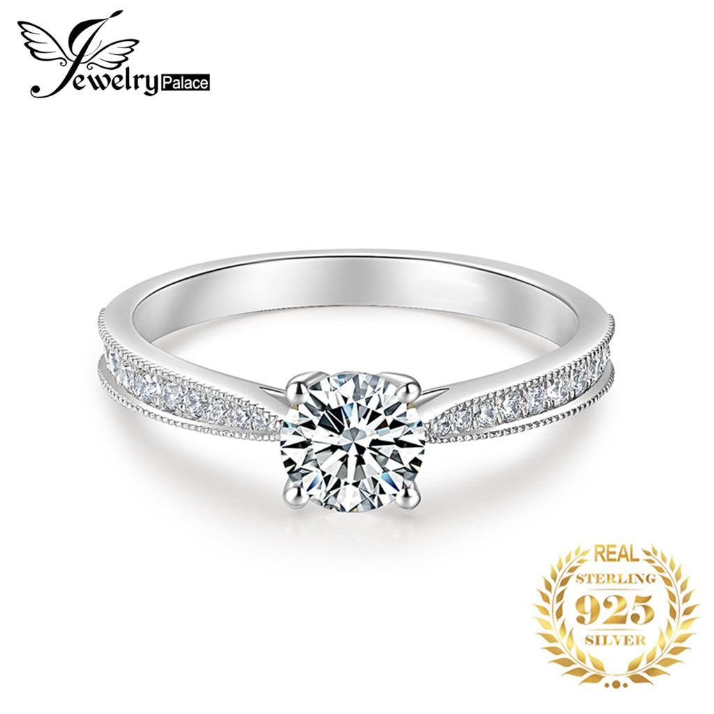 Nhẫn bạc 925 phụ nữ cổ điển bốn ngạnh 1 carat pt950 Mossang kim cương trang sức cưới thời trang