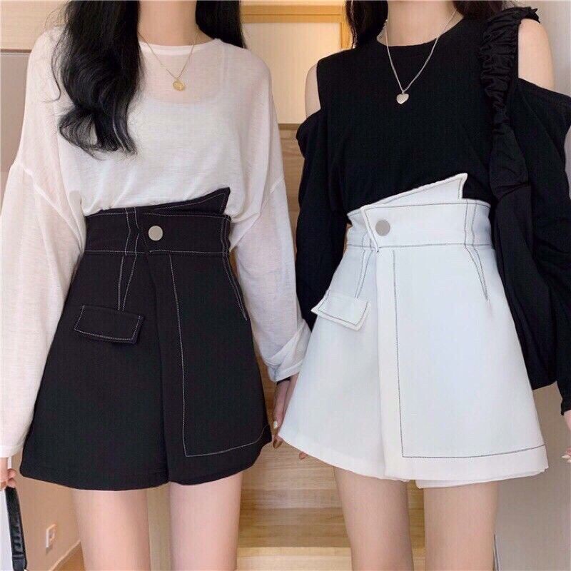 Quần đùi giả váy cạp cao chỉ viền nổi vát lệch vải Vitex cao cấp không bai xù