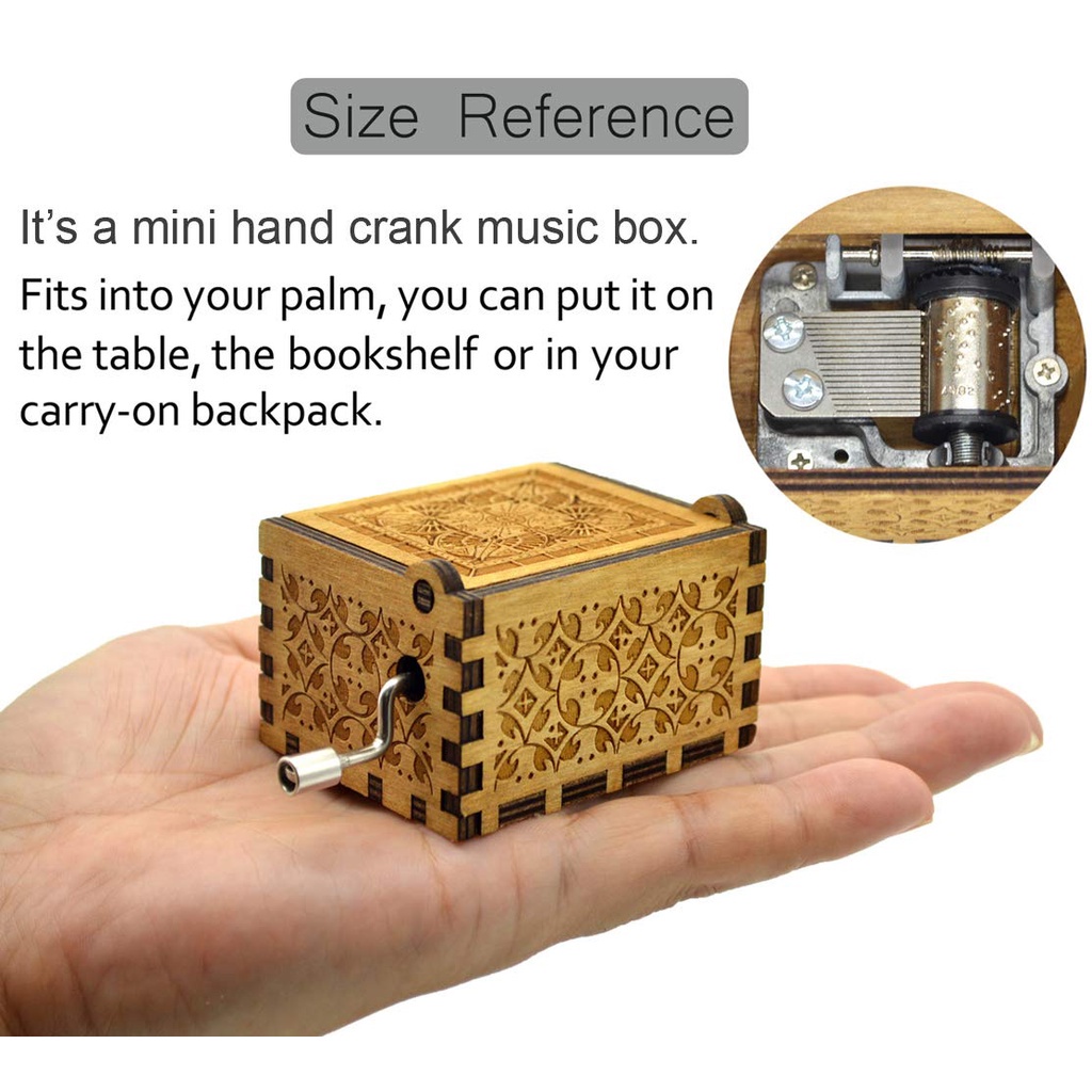 Hộp nhạc gỗ khắc chữ phong cách cổ điển làm quà tặng độc đáo