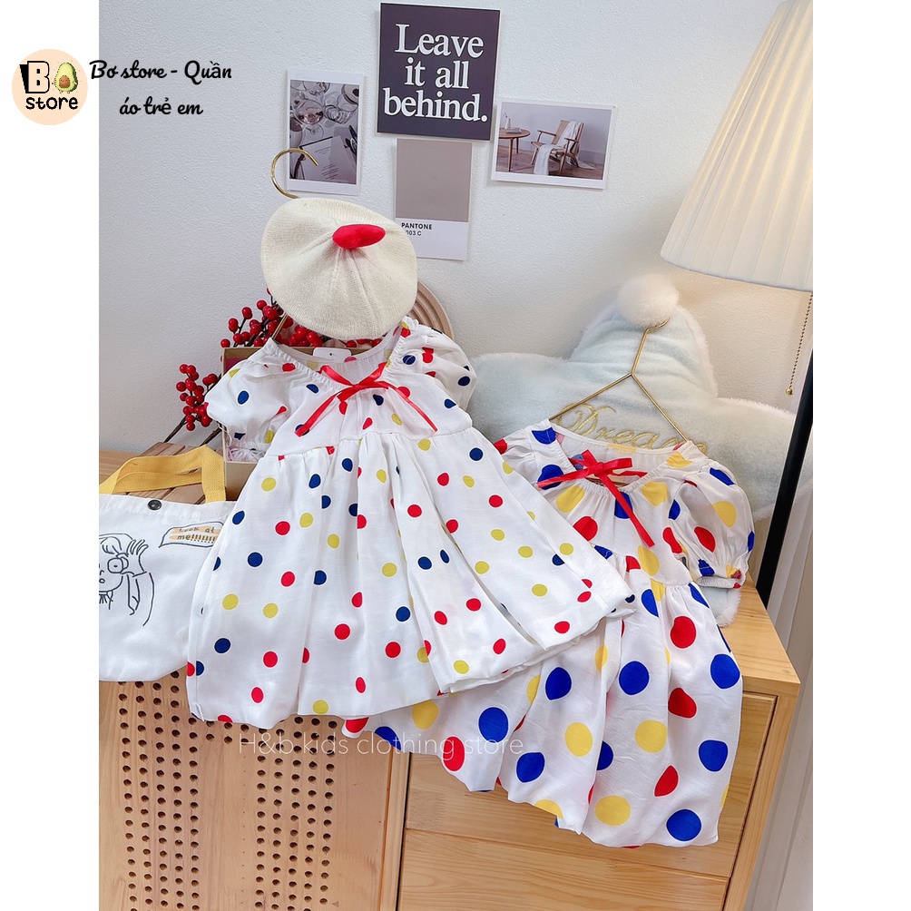 Váy chấm bi tơ đũi, đầm cho bé gái 10-20kg