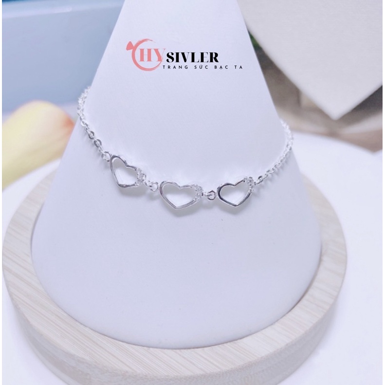 Lắc tay bạc ta 3 trái tim đính đá nhỏ xinh lắc tay nữ bạc thật đơn giản