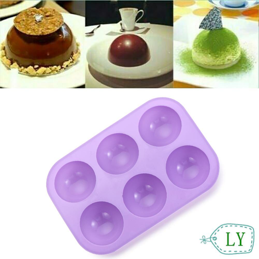 LY 6 Cavity Half Ball Sphere Mold Jelly Pudding Cake Pan Silicone Mold Non Stick Candy Chocolate Cupcake Muffin Baking Mould/Multicolor