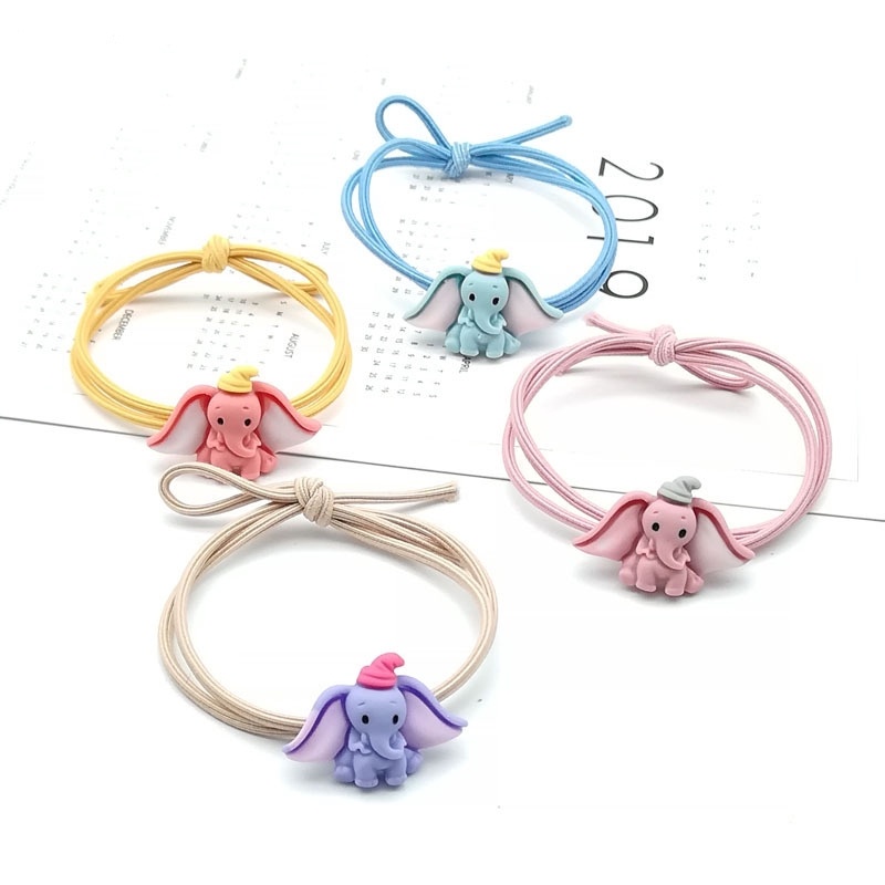 [Mới] Dây Buộc Tóc Đuôi Ngựa Co Giãn Mềm Co Giãn Cao / Dây Buộc Tóc Đuôi Ngựa Bằng Acrylic Hình Voi Dumbo Hoạt Hình Nhiều Màu Sắc