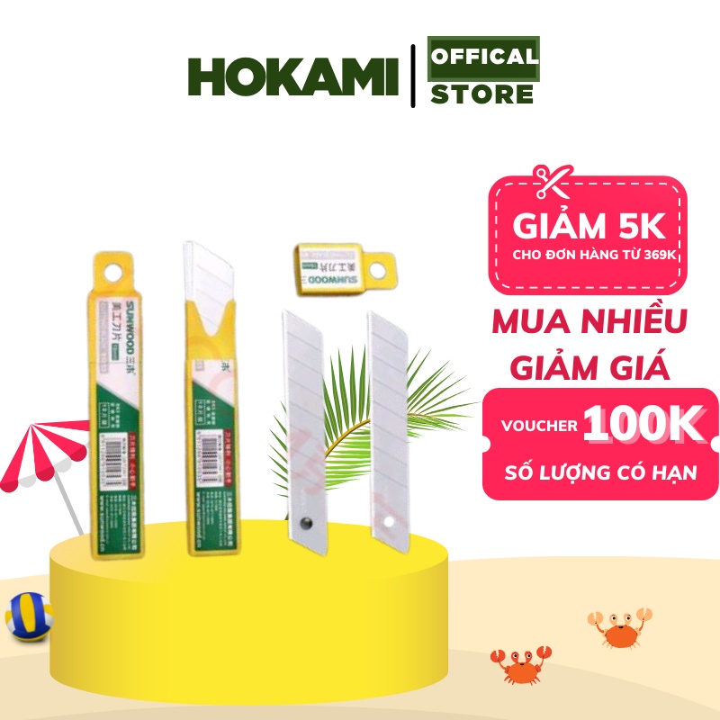 Lưỡi dao rọc giấy SunWood, cỡ lớn, loại 8 lưỡi Bạc - hộp 10 chiếc lưỡi/hộp - E91053 - HOKAMI STORE