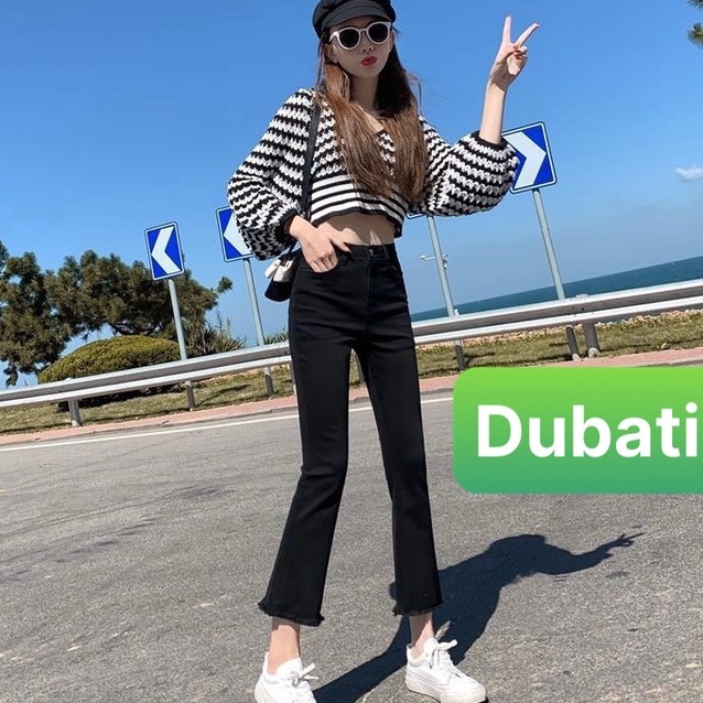 QUẦN JEAN NỮ CHẤT BÒ ĐEN ỐNG LOE SIÊU CO GIÃN LƯNG CAO NÂNG MÔNG SANG CHẢNH KIỂU MỚI DB-222- DUBATI FASHION
