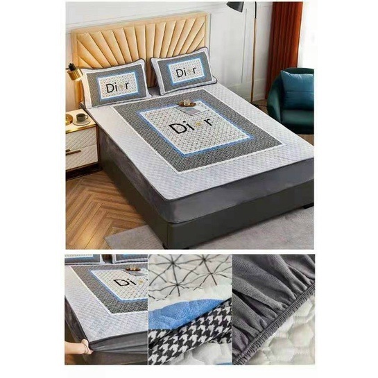 BỘ 3 MÓN GA GỐI NỈ NHUNG TRẦN TRÁM BO CHUN BỌC ĐỆM HỌA TIẾT THƯƠNG HIỆU