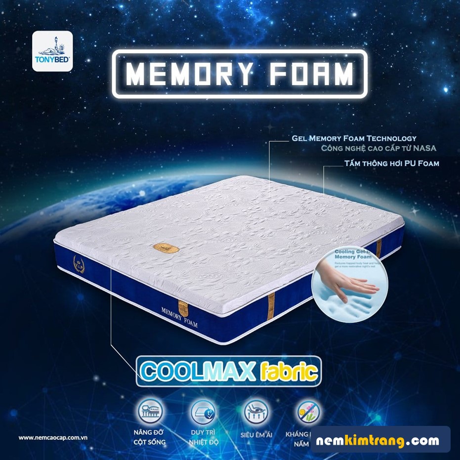 [FREE SHIP] Nệm Memory Foam cao cấp Tonybed - CHÍNH HÃNG, BẢO HÀNH 20 NĂM