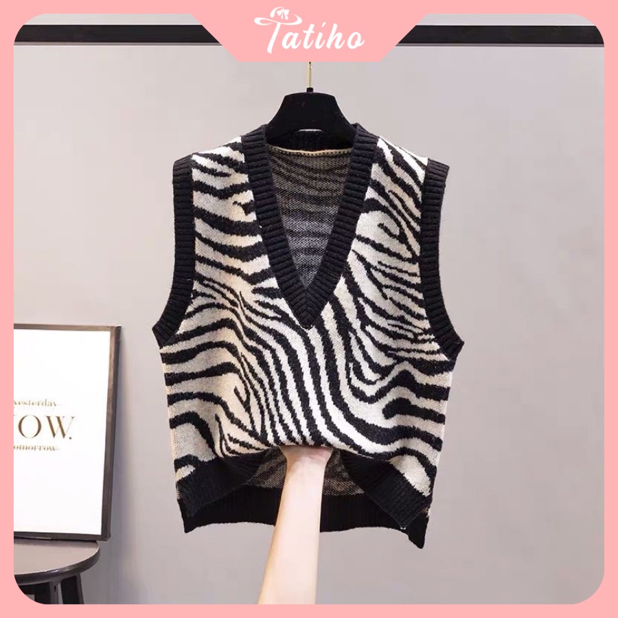 [Hàng Xịn, Giá Tốt]  Áo Gile Len Nữ ( Áo Dệt Kim ) Họa Tiết Da Báo Phong Cách Thời Trang Hàn Quốc - Mã AK009