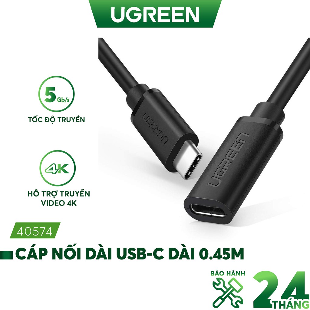 Dây USB Type-C nối dài 0.45m màu đen UGREEN 40574 - Hàng phân phối chính hãng