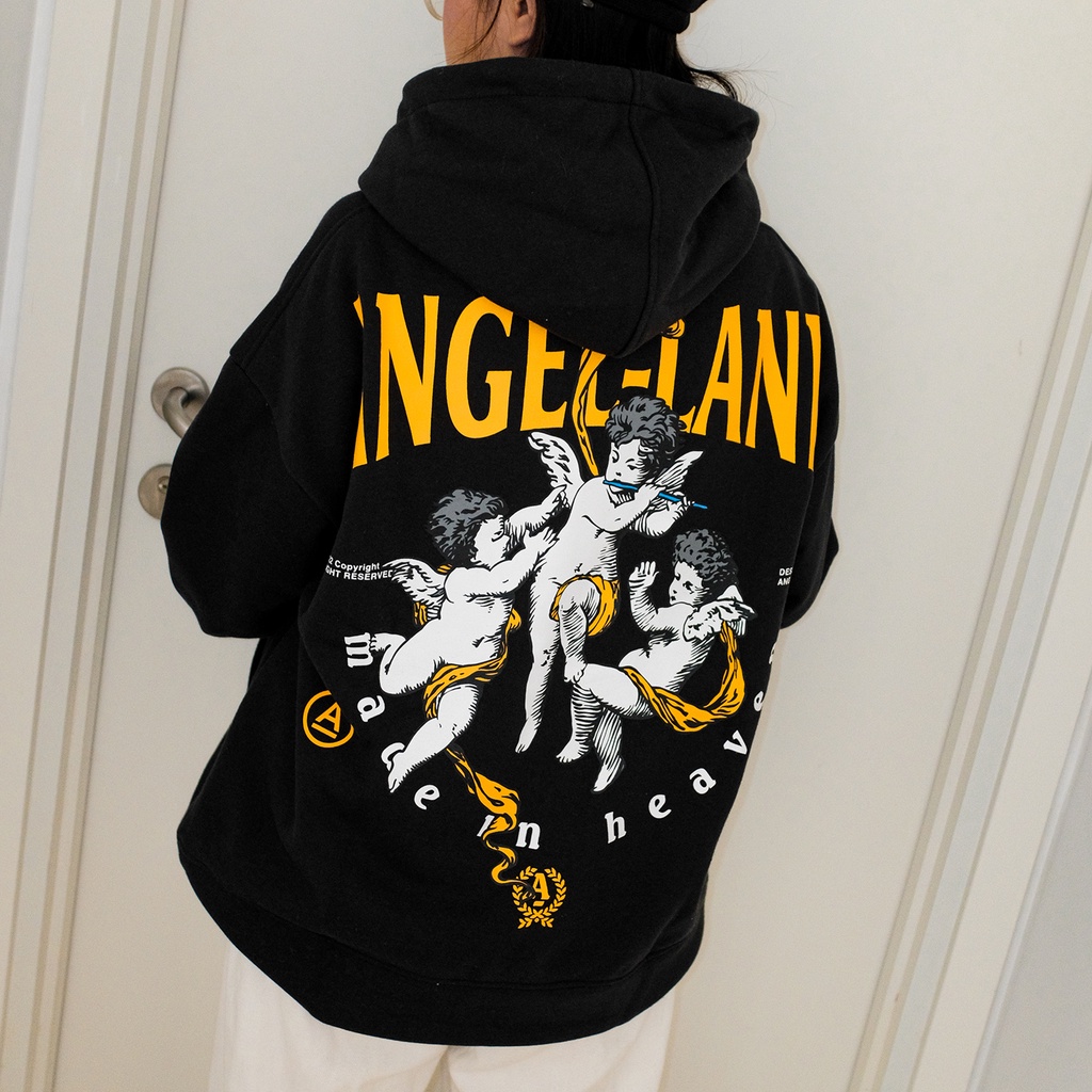 Áo Khoác Hoodie Angel-Land The Trio Black Hoodie Nỉ Bông - T3B
