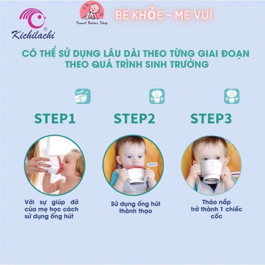 CỐC TẬP HÚT KICHI, CỐC TẬP UỐNG 3 GIAI ĐOẠN CHO BÉ CÓ NÚT BẤM HỖ TRỢ