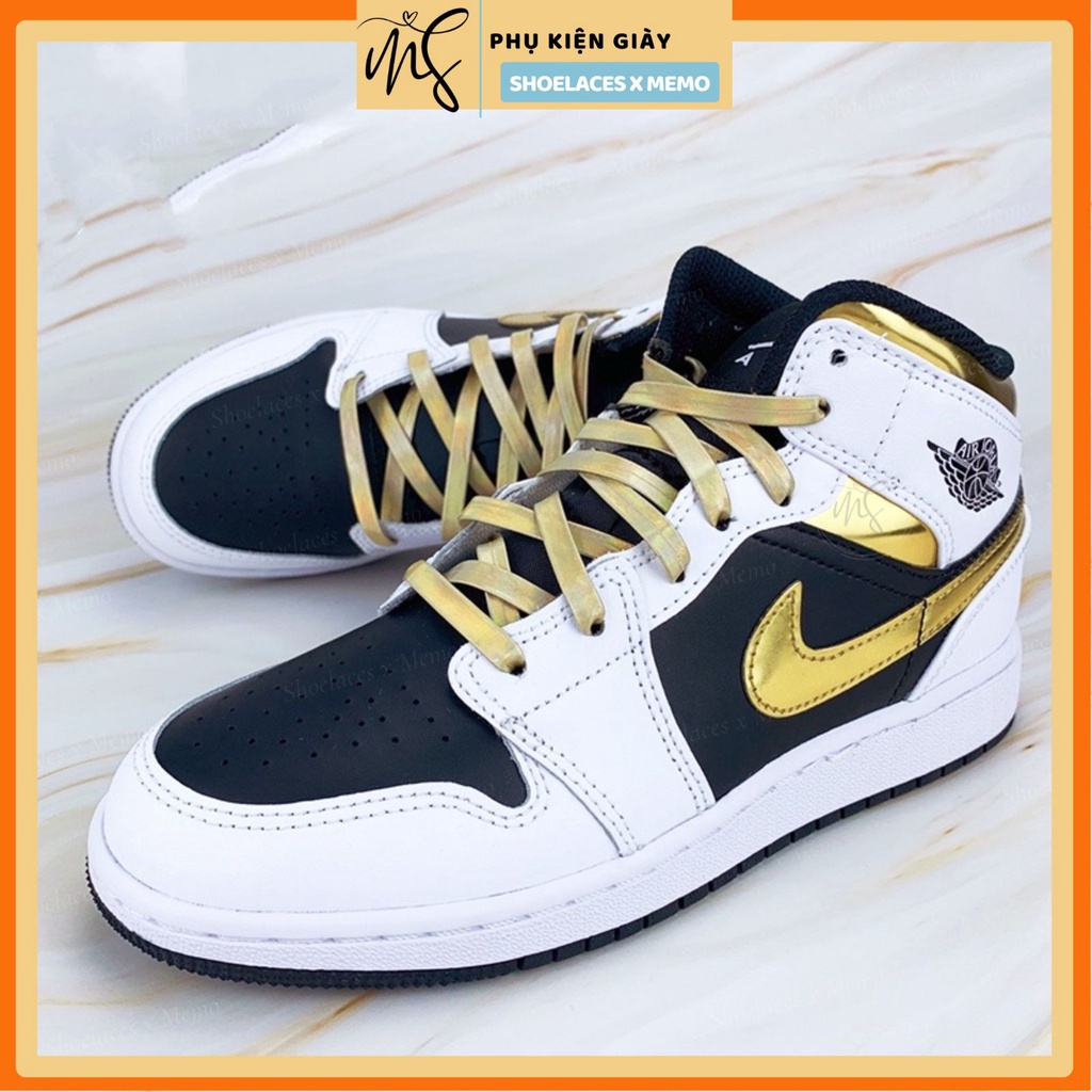 Dây giày da cao cấp dùng cho Nike Air Jordan 1-Dây phản quang Laser  Gold với đầu dây metal