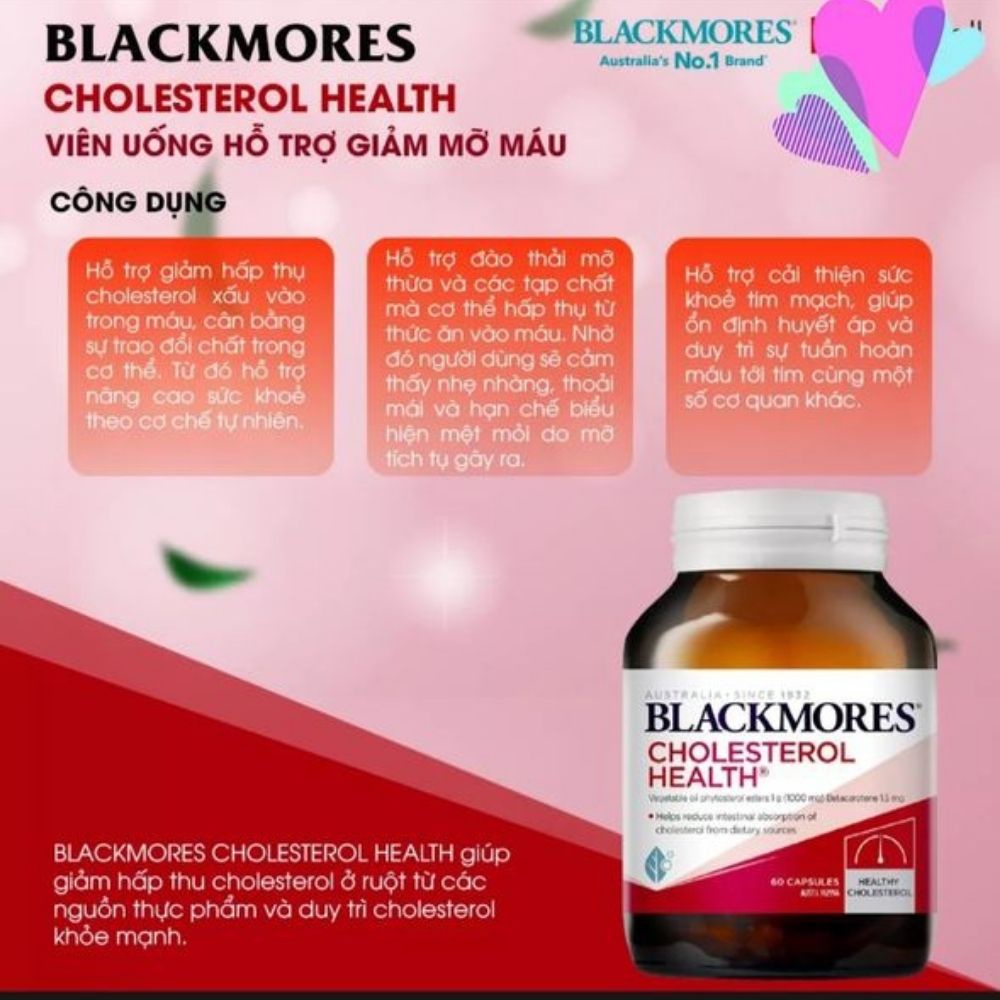 Viên uống Blackmores Cholesterol Health của úc 60 viên giảm mỡ máu, giúp duy trì mức cholesterol khỏe mạnh
