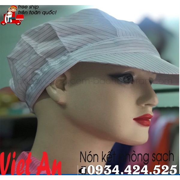 Nón Thủy Sản, Nón Phòng Sạch Vải Silk Màu Trắng _ Hình Chụp Thật