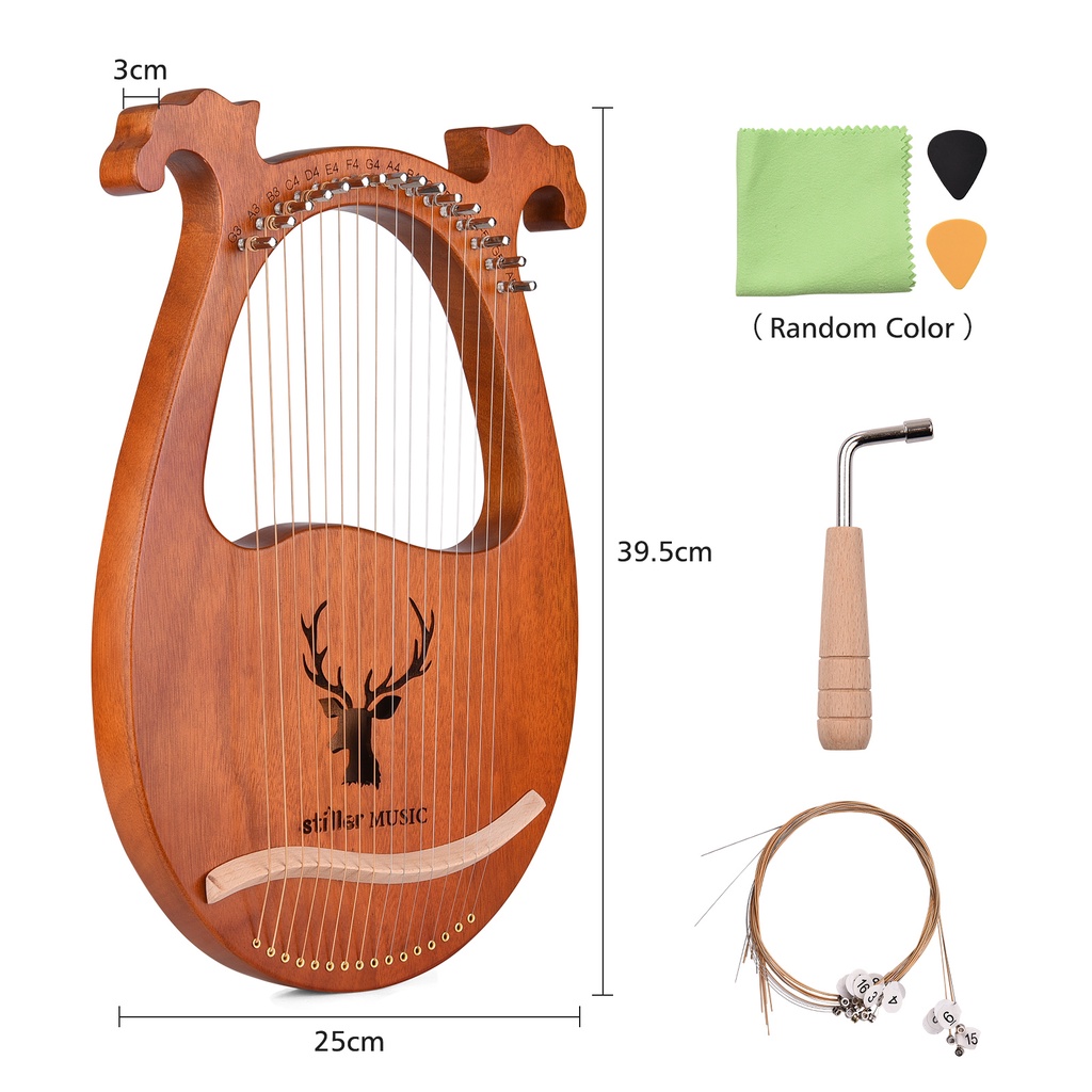 (Giá Thấp Nhất) Nhạc Cụ Dây 16 Dây Lyre Harp Bằng Gỗ Trơn Với Búa Điều Chỉnh Họa Tiết Nai Cho Người Mới Bắt Đầu