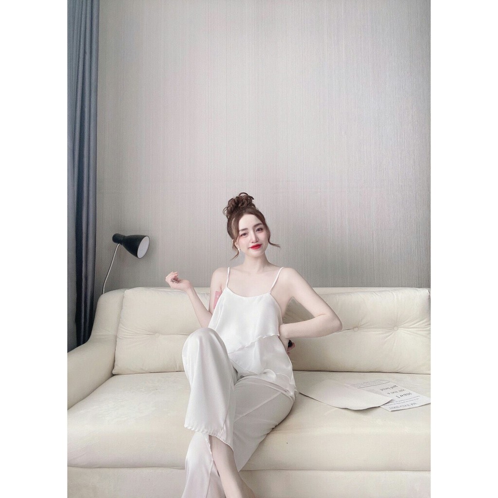 🌹🌹🌹Giá sỉ 🌹🌹🌹 đồ ngủ kiểu xẻ tà 2 dây 👉👉quần dài lụa satin freeship