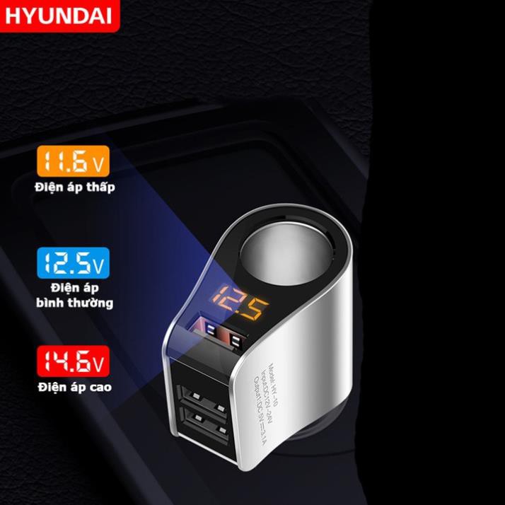 Tẩu sạc hyundai 3 cổng USB có màn hình hiển thị điện áp và một lỗ tẩu HY-10 HY10