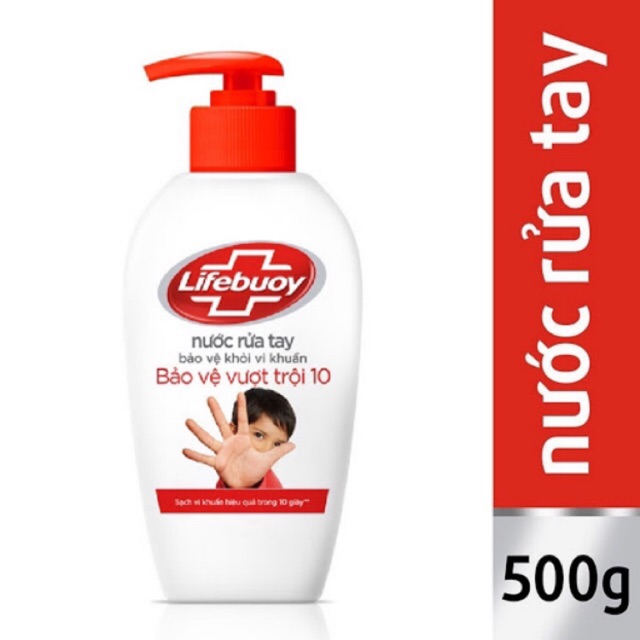 Nước rửa tay Lifebuoy Bảo vệ vượt trội 10 chai 500g tặng ps trà 80g