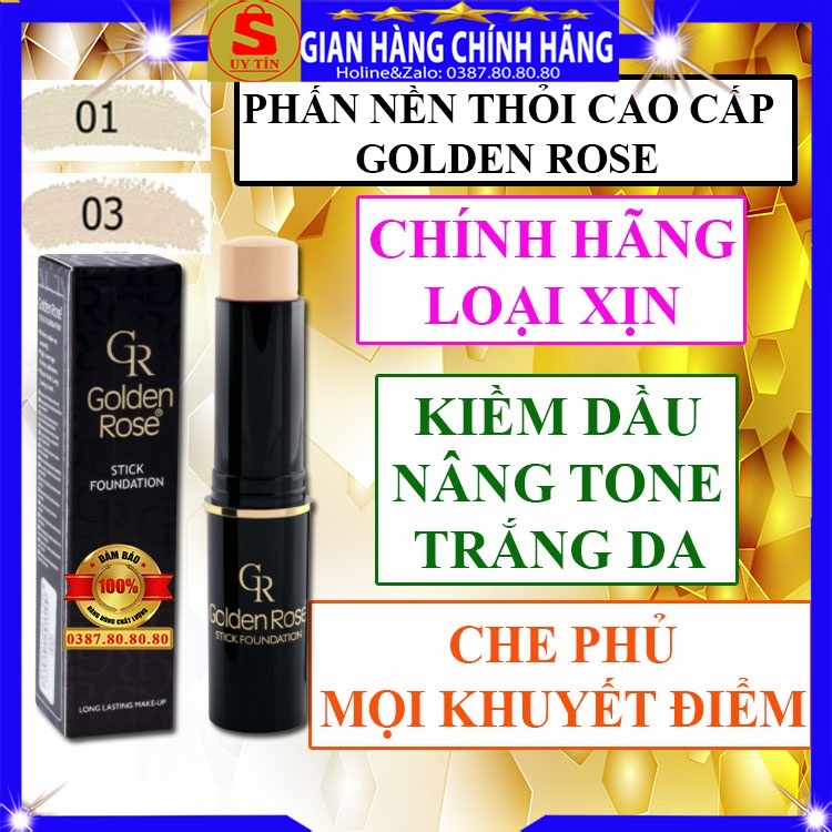 Phấn nền che khuyết điểm kiềm dầu nâng tone dạng thỏi chính hãng Golden Rose cho da dầu mụn khô nhạy cảm hỗn hợp kem nền