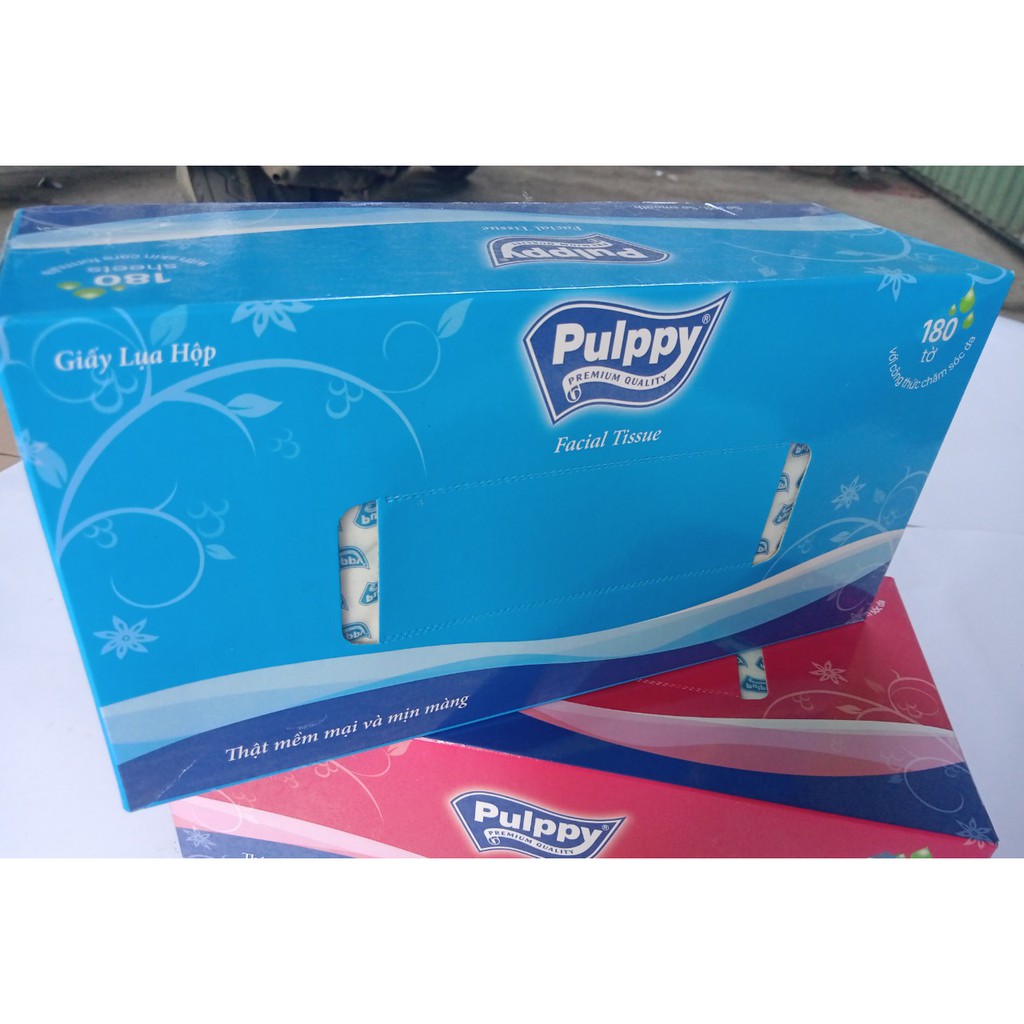 Khăn giấy lụa pulppy Tissue Việt Nam chính hãng 2 lớp hộp 180 tờ mềm mịn dai